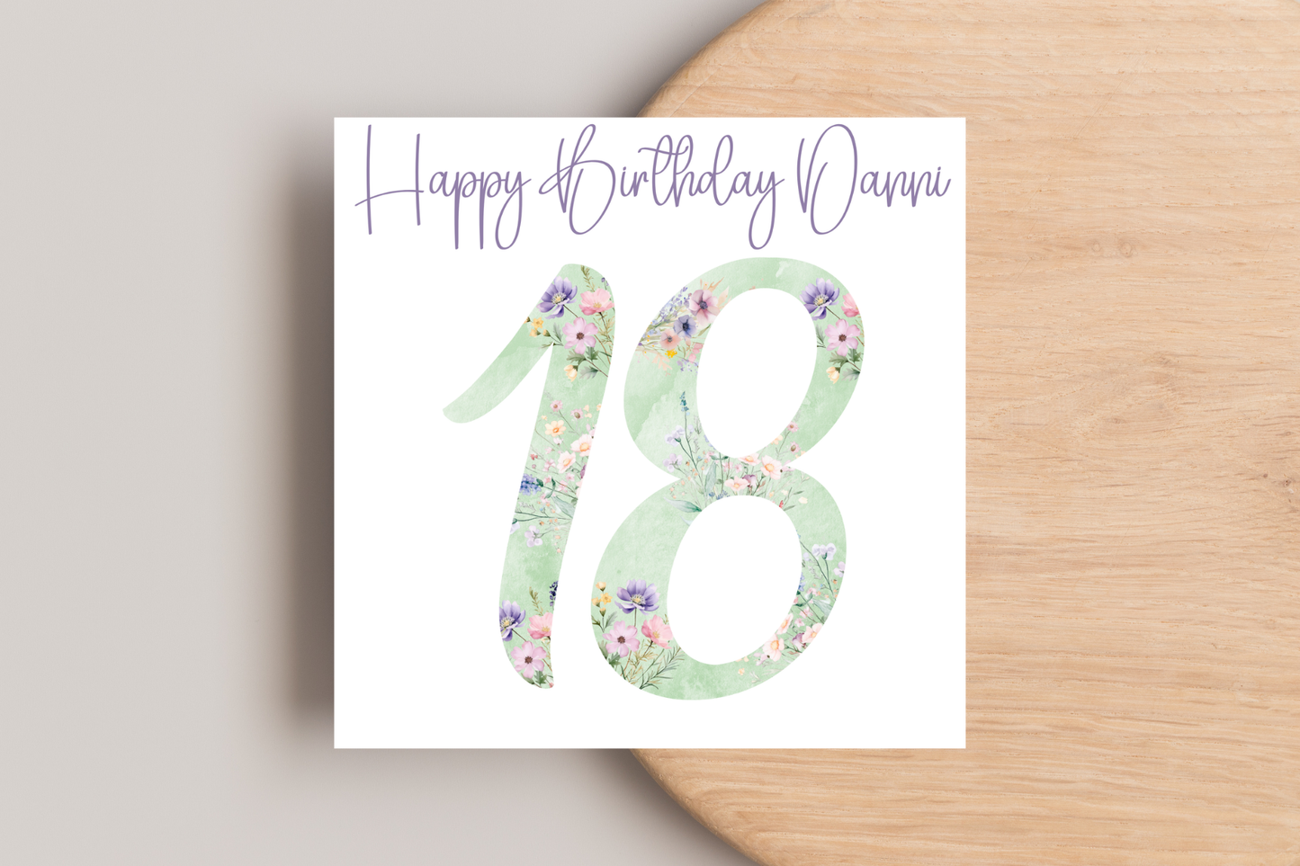 Personalised Green Floral Numbered Birthday Card