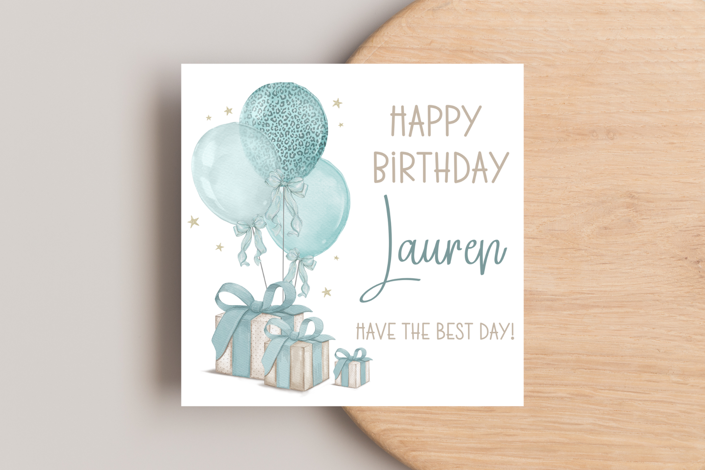 Personalised Balloons and Presents Birthday Card