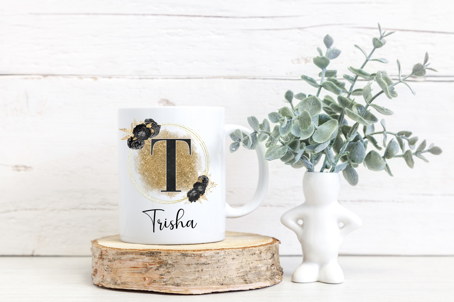 Personalised Black and Gold Initial Mug