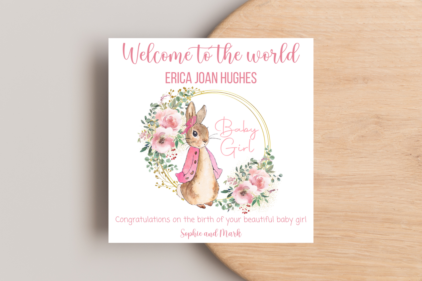 Flopsy Rabbit New Baby Personalised Card