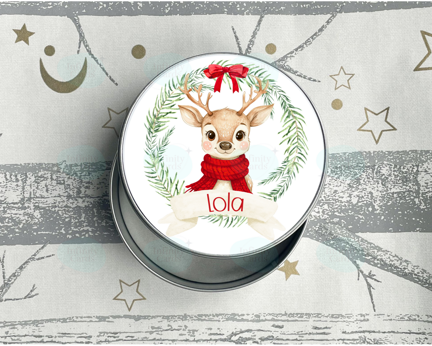 Personalised Reindeer Christmas Treats Tin