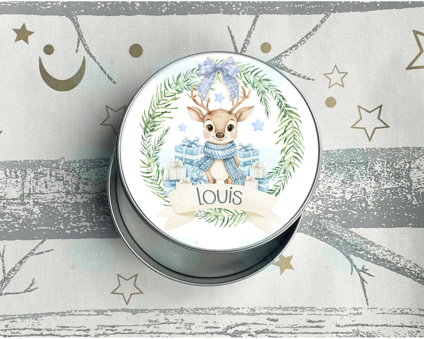 Personalised Reindeer Christmas Treats Tin