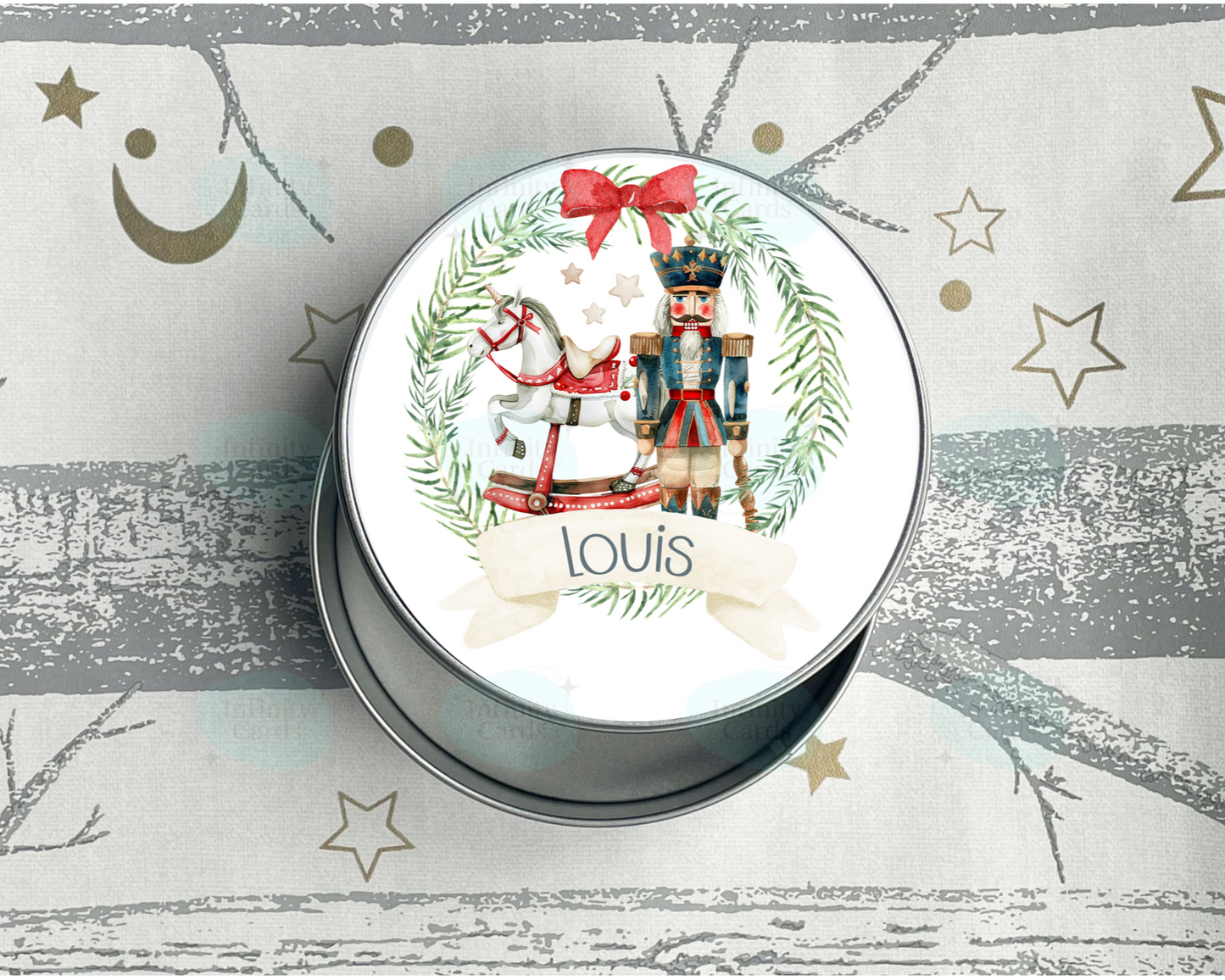 Personalised Sugarplum Fairy and Nutcracker Christmas Treats Tin