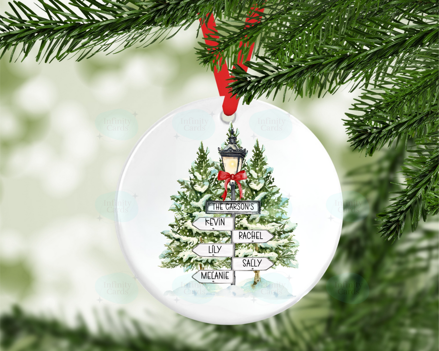 Personalised Winter Sign Post Family Christmas Tree Decoration