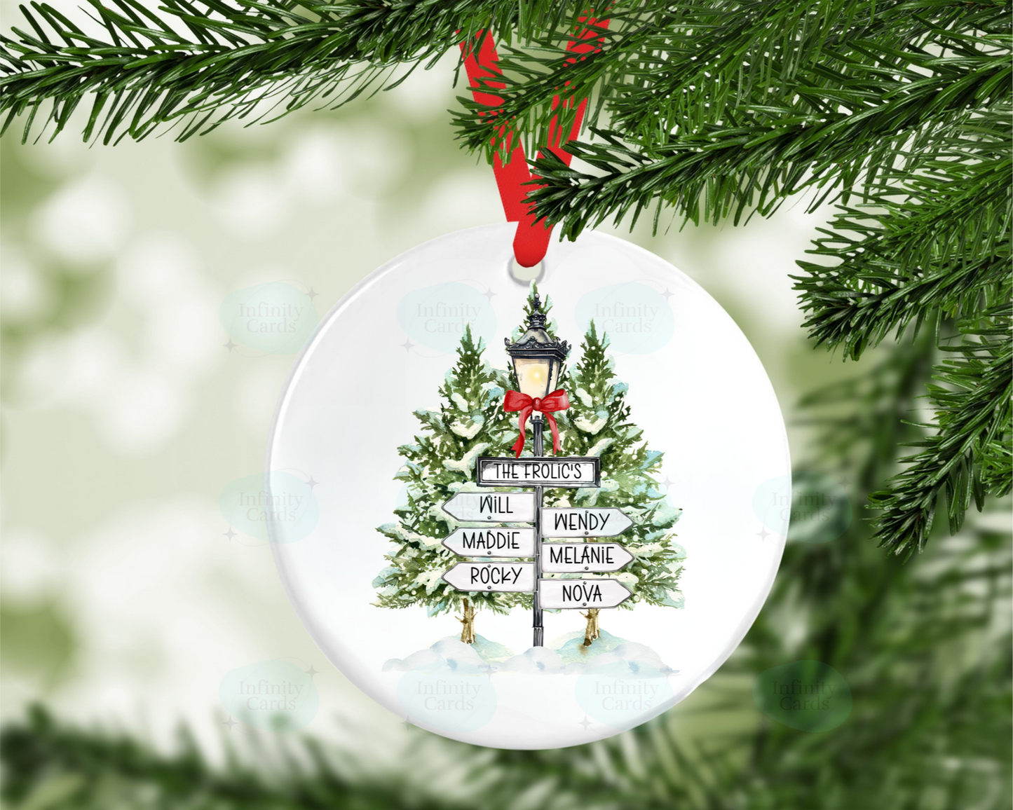 Personalised Winter Sign Post Family Christmas Tree Decoration