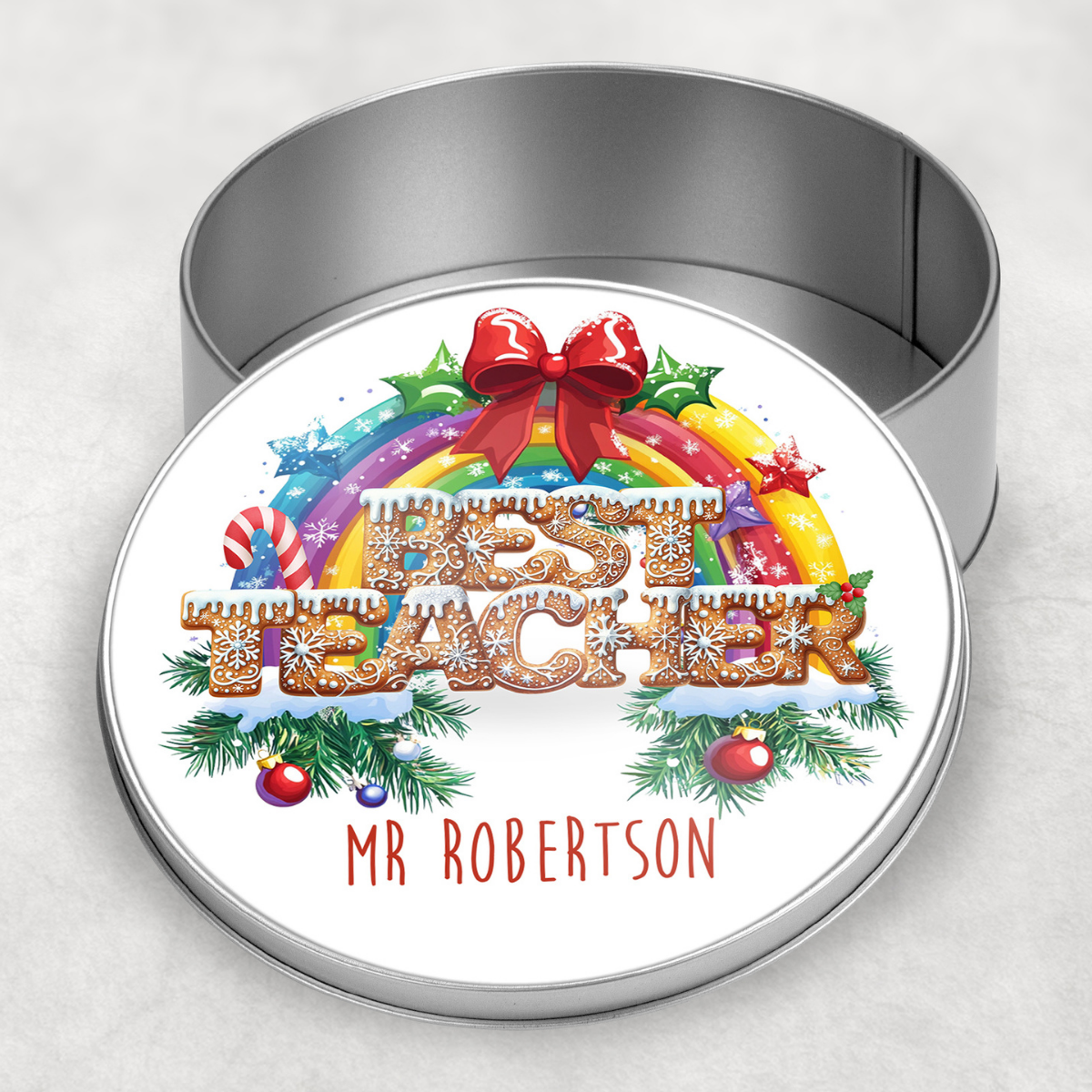 Personalised Best Teacher Christmas Treat Tin