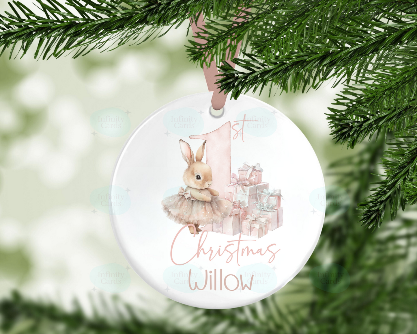 Personalised Bunny or Dinosaur 1st Christmas Bauble