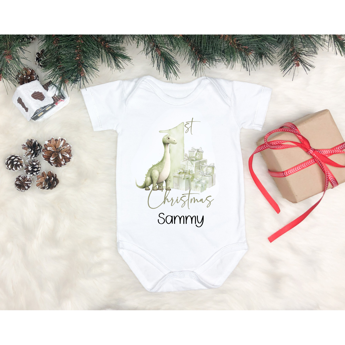 Personalised 1st Christmas Dinosaur Vest