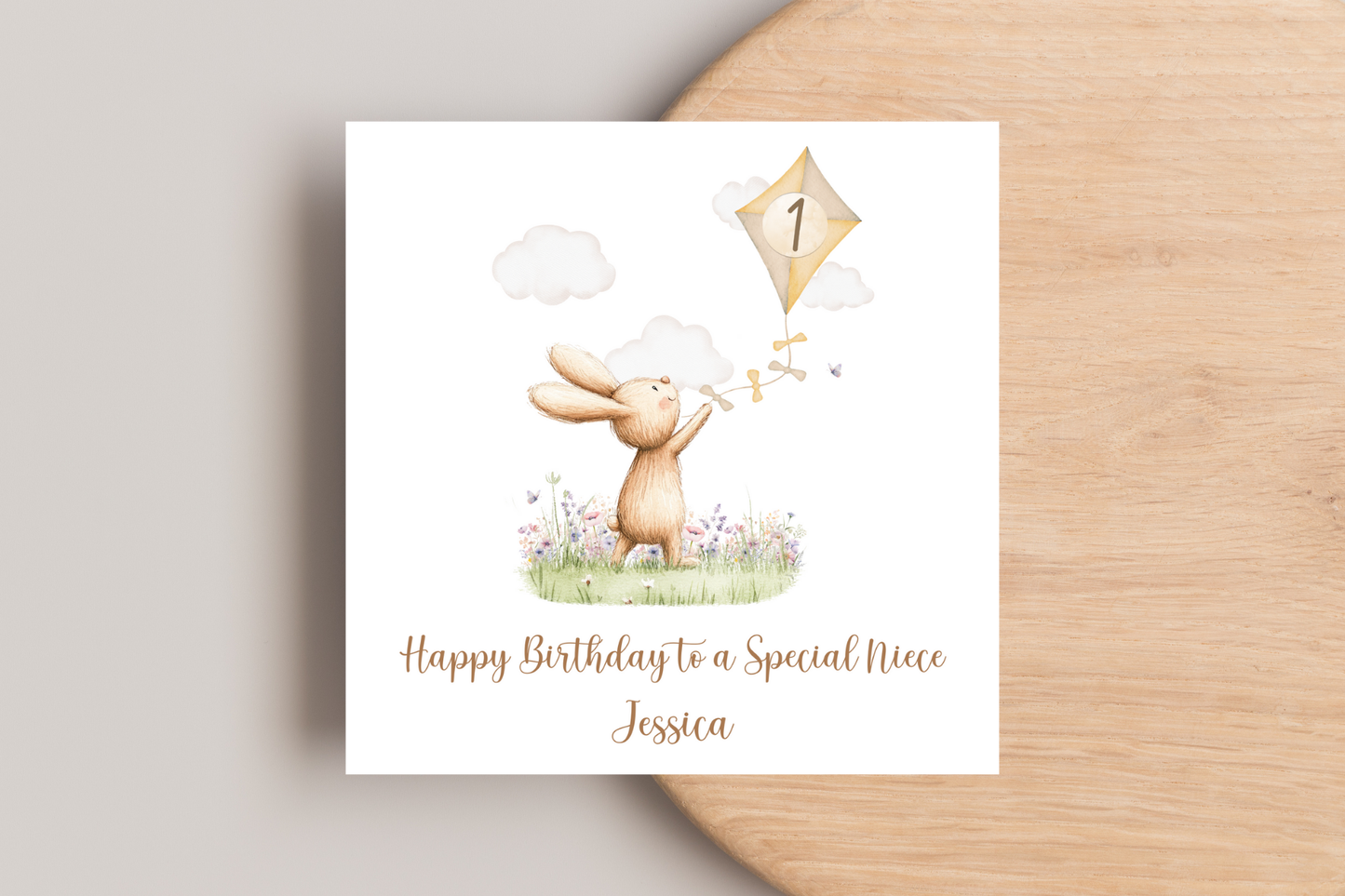 Personalised Bunny Kite Flying Birthday Card