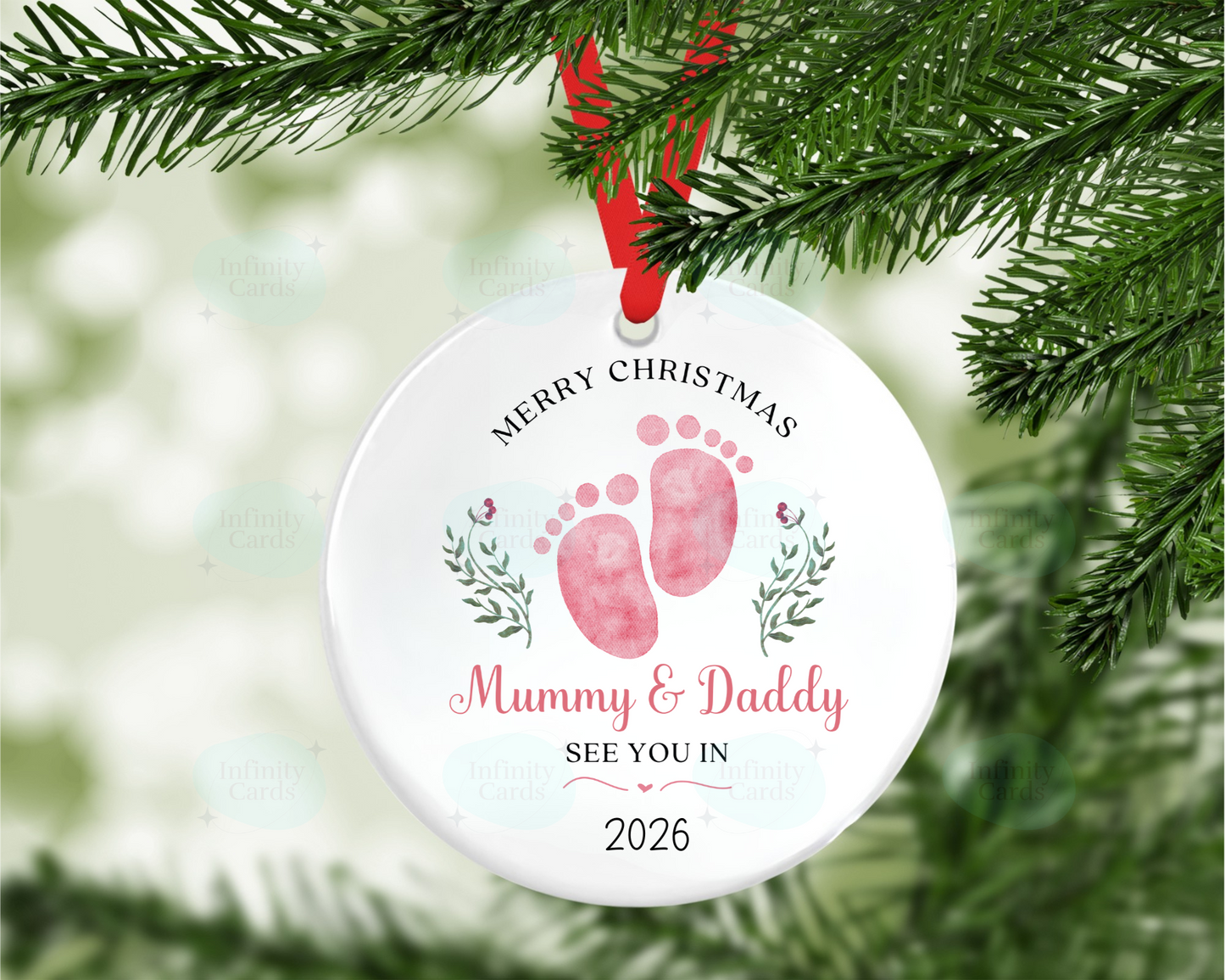 Parents to Be See You in 2026 Mummy and Daddy Christmas Tree Decoration