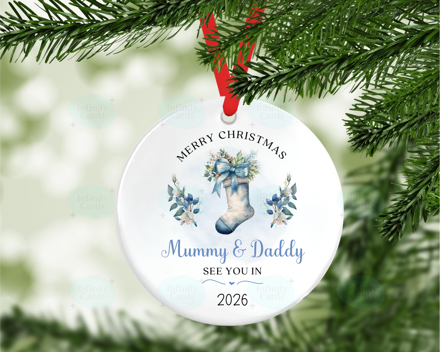Parents to Be See You in 2026 Mummy and Daddy Christmas Tree Decoration