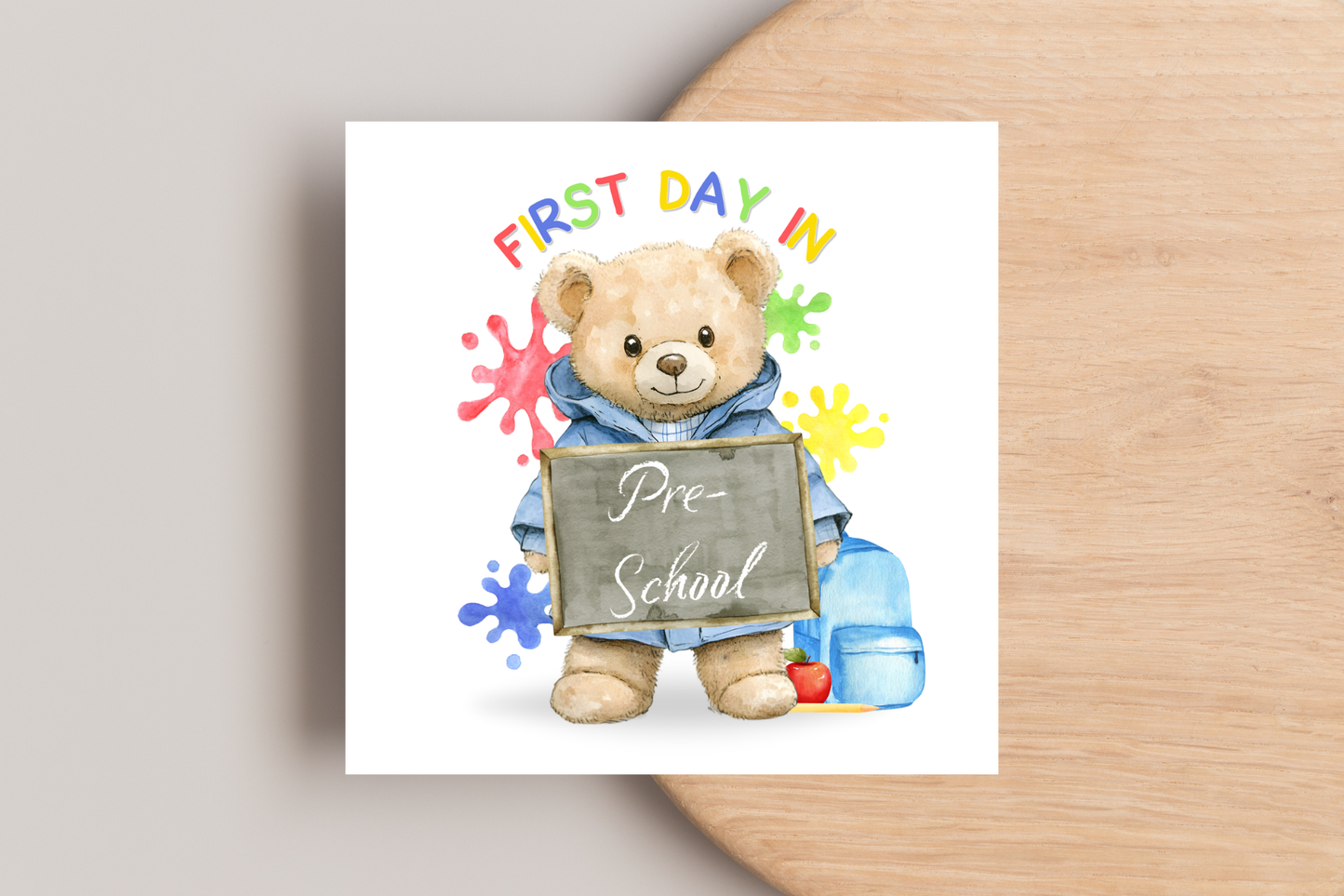 Colourful Bear First Day of School Card