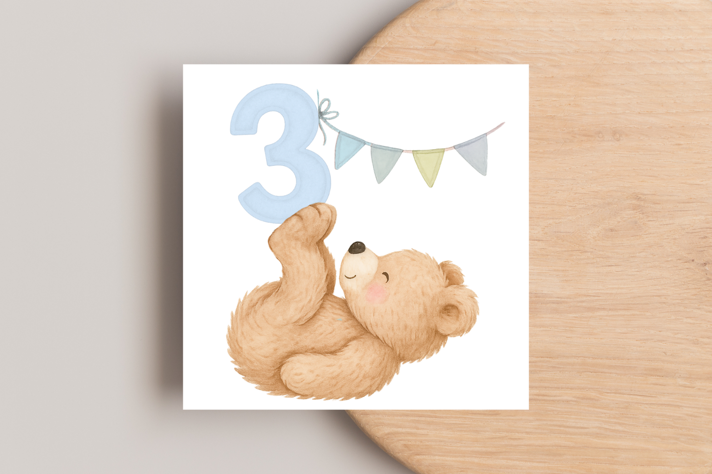 Bear Blue 1 2 3 Years Birthday Card