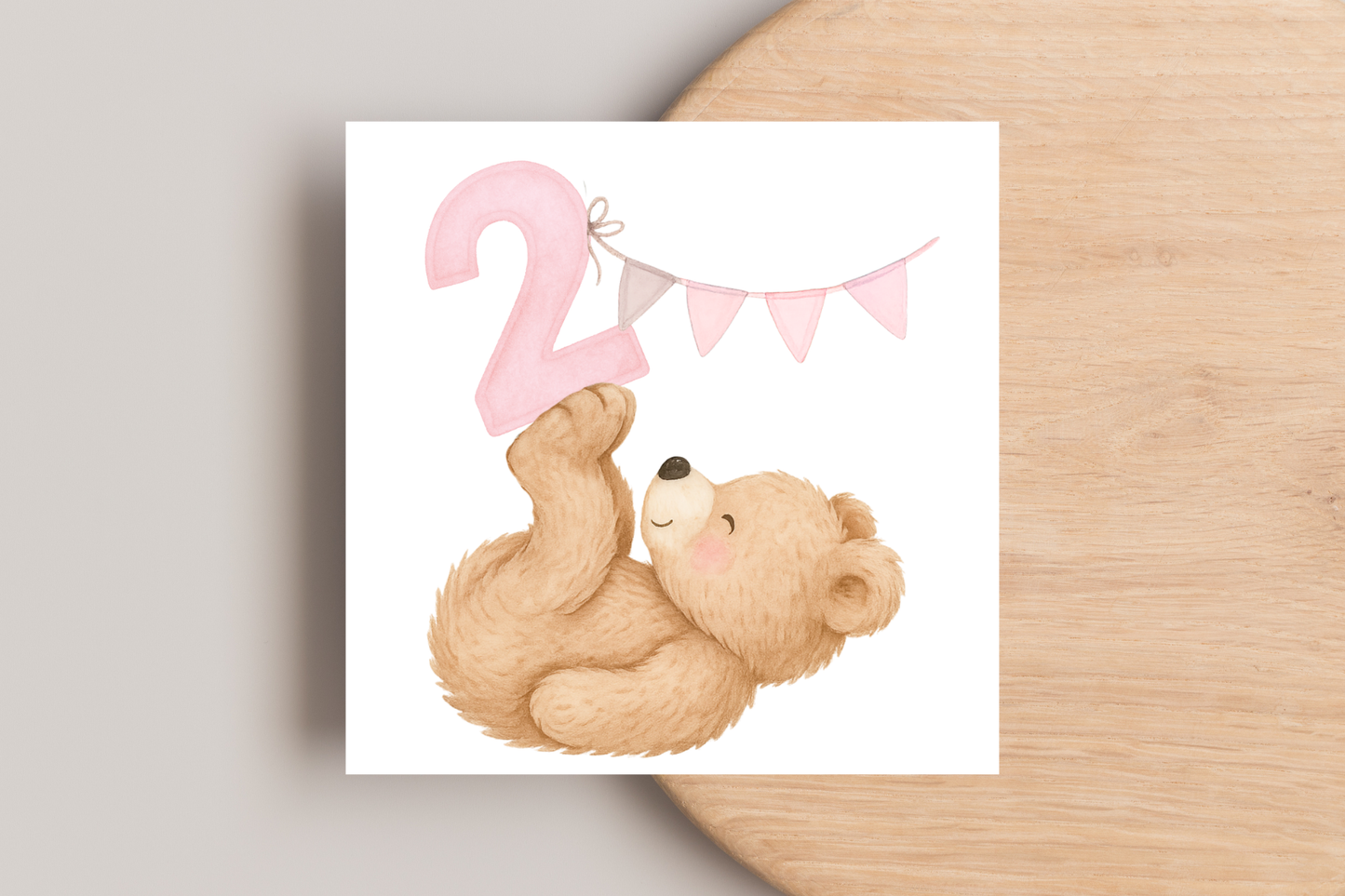 Bear Pink 1 2 3 Years Birthday Card