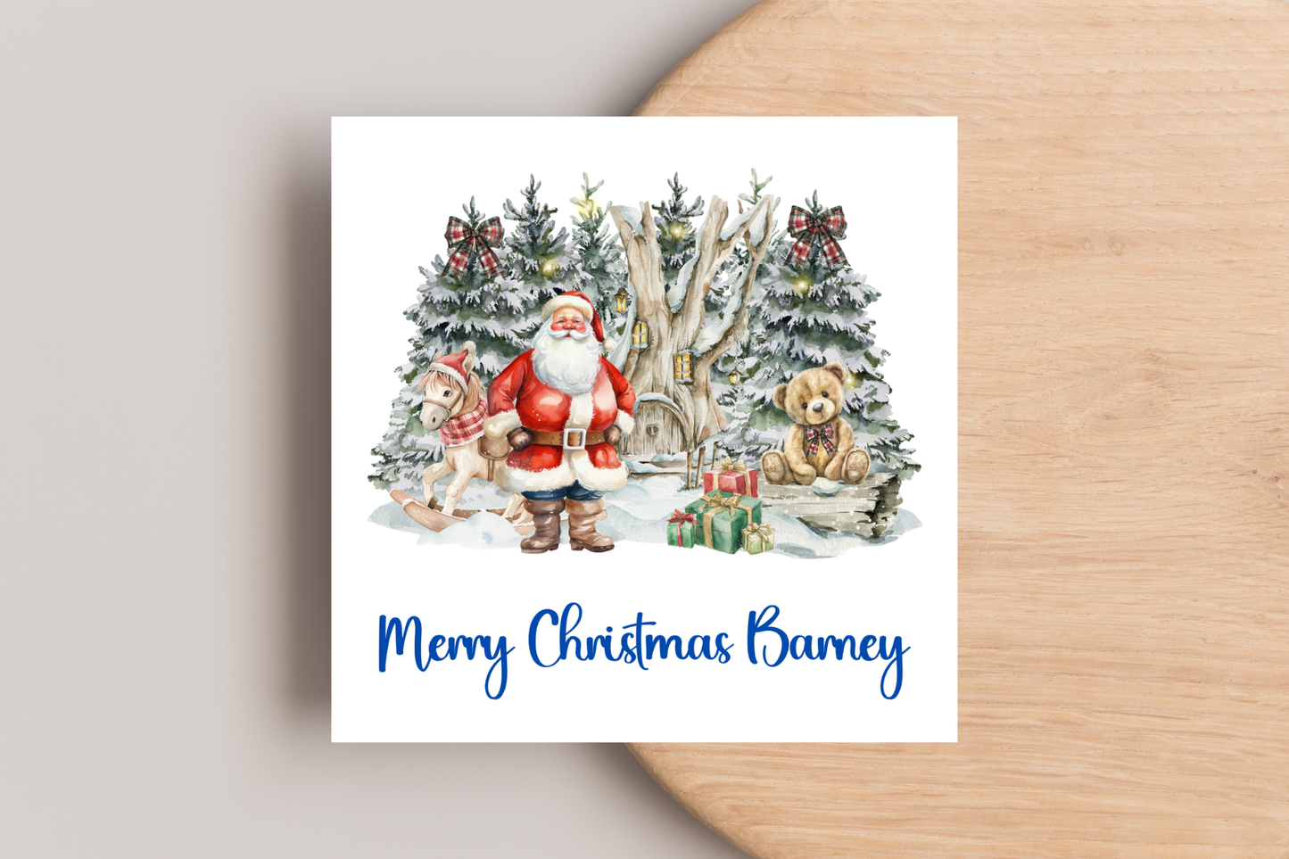 Personalised Santa and Teddy Bear Christmas Card
