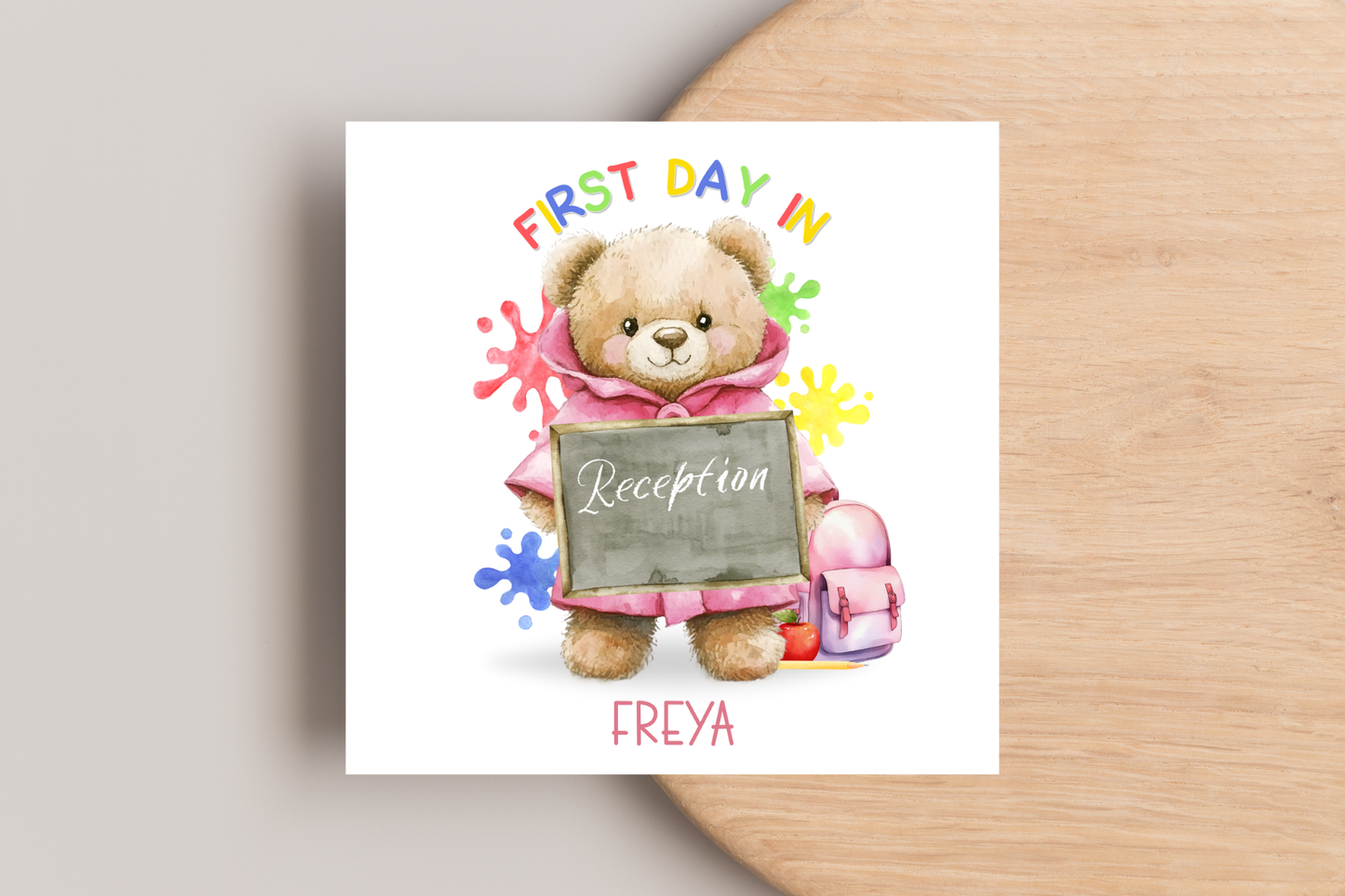 Personalised Colourful Bear First Day of School Card