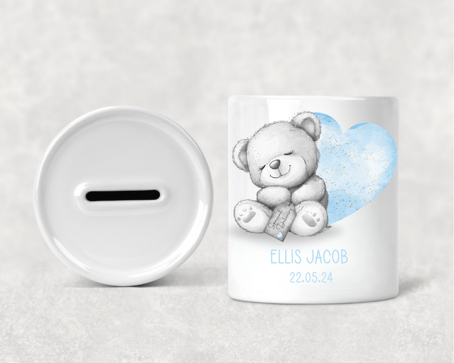 Personalised Baby Special Delivery Bear Money Box