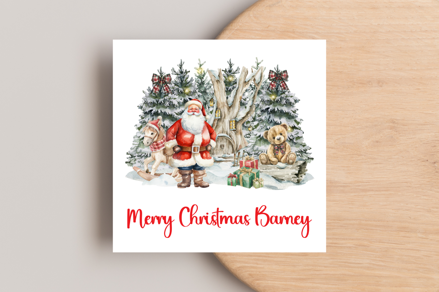 Personalised Santa and Teddy Bear Christmas Card
