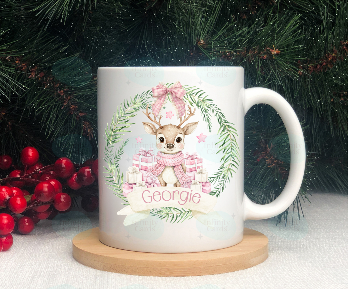 Personalised Reindeer Wreath Mug