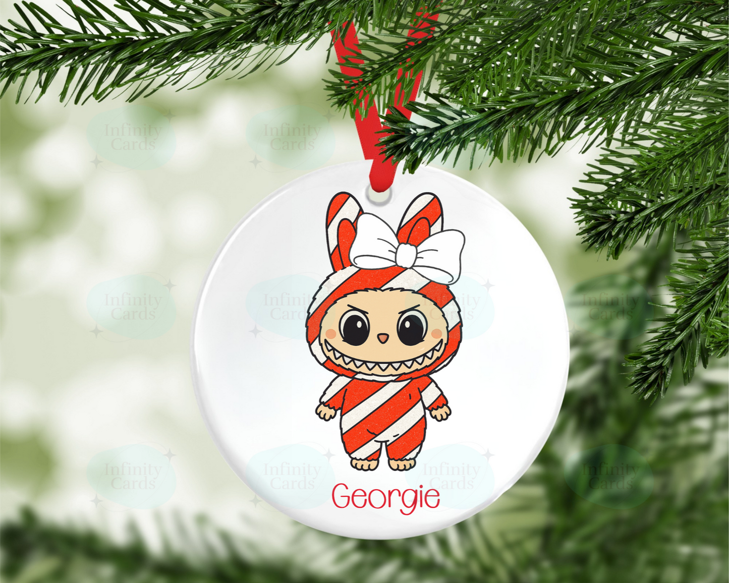 Personalised Labubu Candycane Christmas Tree Decoration