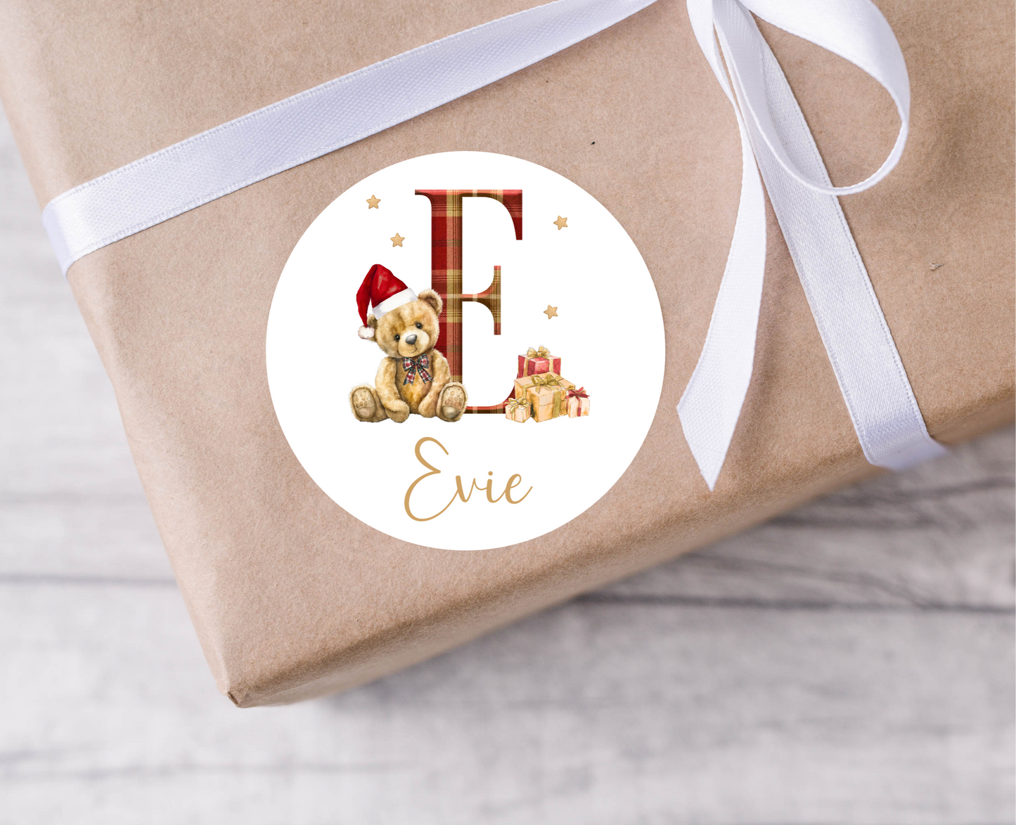 Teddy Bear Initial Christmas Present Labels