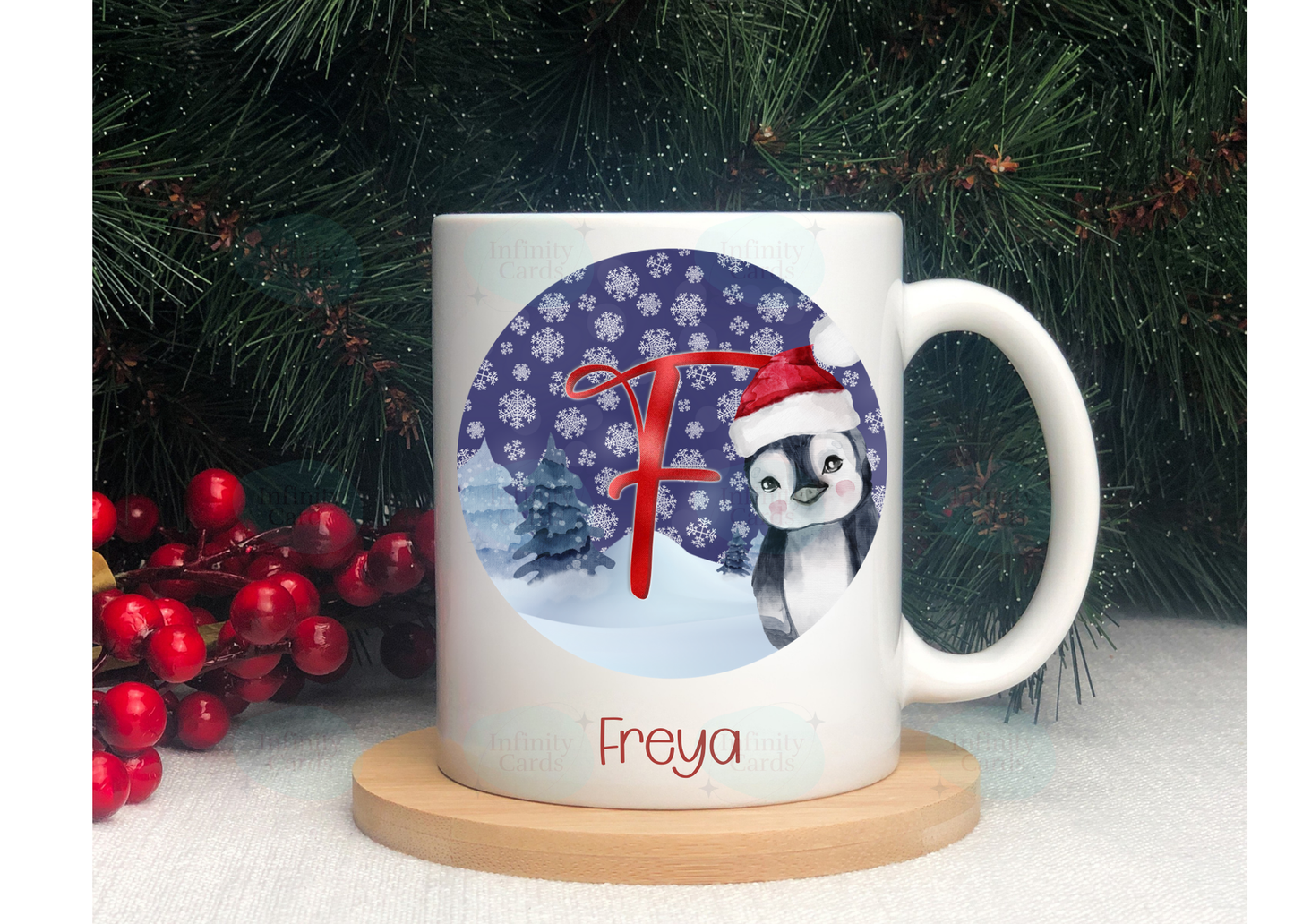 Personalised Penguin Initial Mug