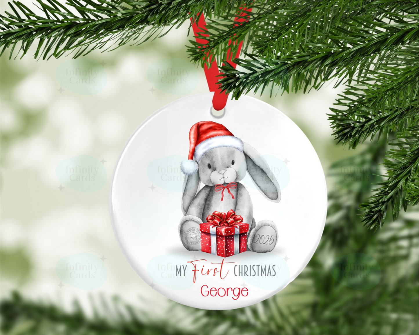 Personalised My First Christmas 2025 Bunny Christmas Tree Decoration