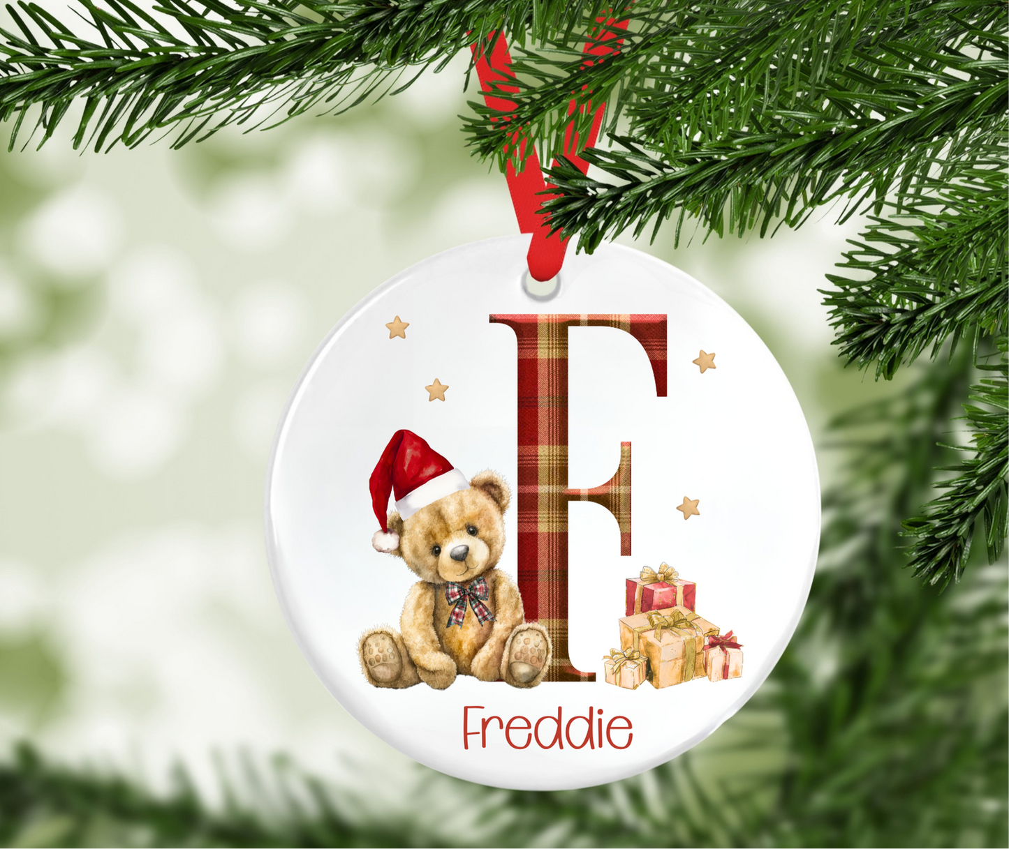 Personalised Teddy Initial Christmas Tree Decoration