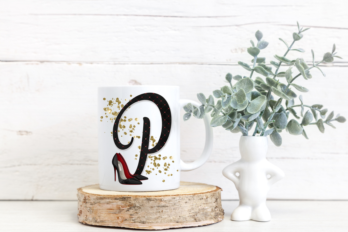 Personalised Initial Black Heel Mug