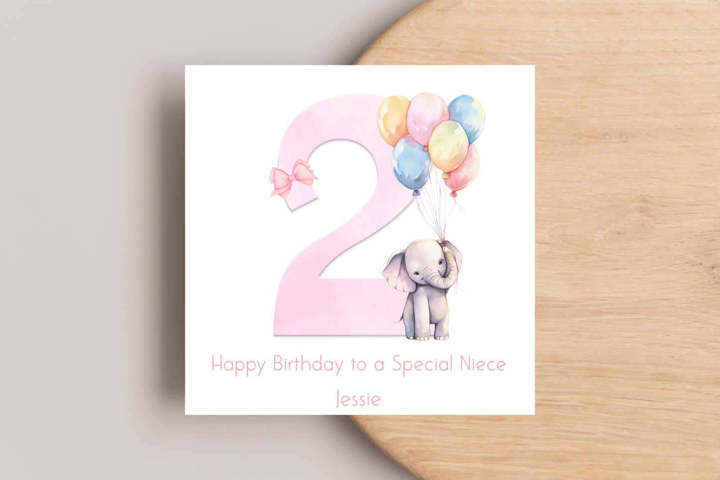 Personalised Pink Elephant Birthday Card