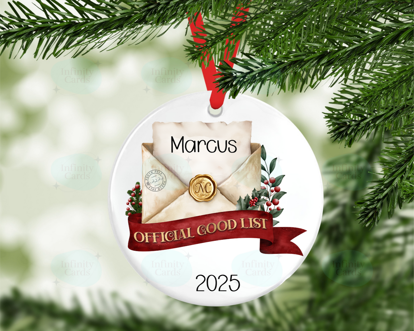 Personalised On the Nice List Christmas Tree Decoration