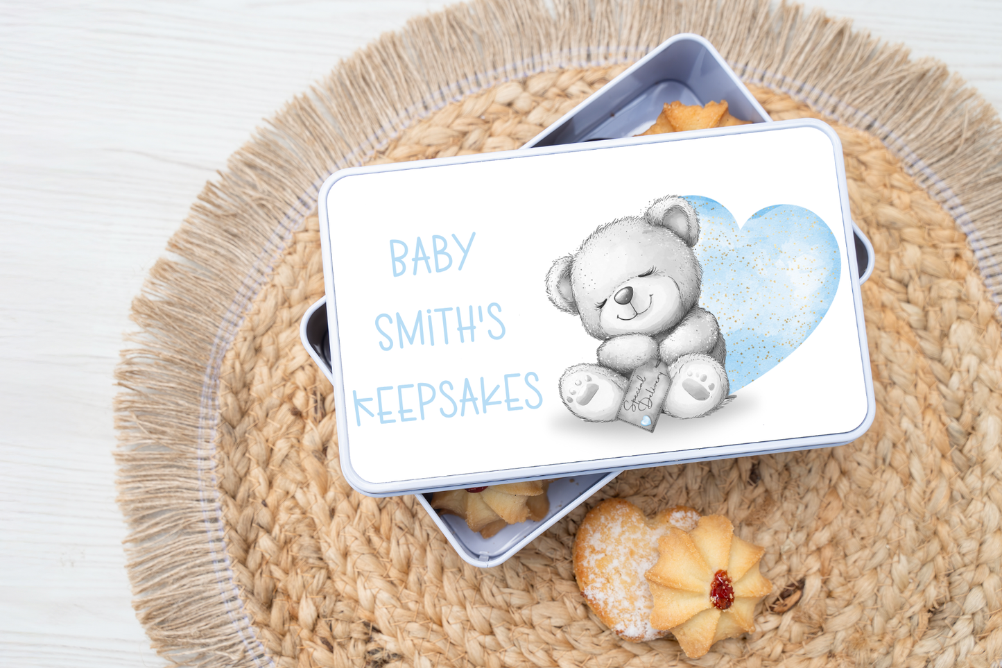 Personalised Grey Bear Keepsake Tin