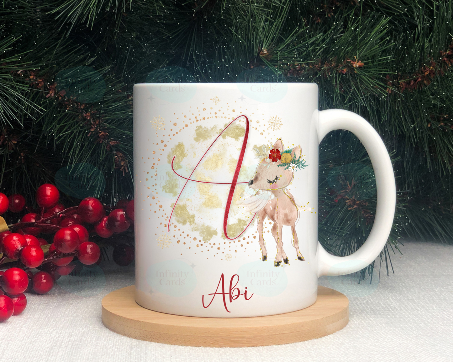 Personalised Cute Reindeer Initial Mug