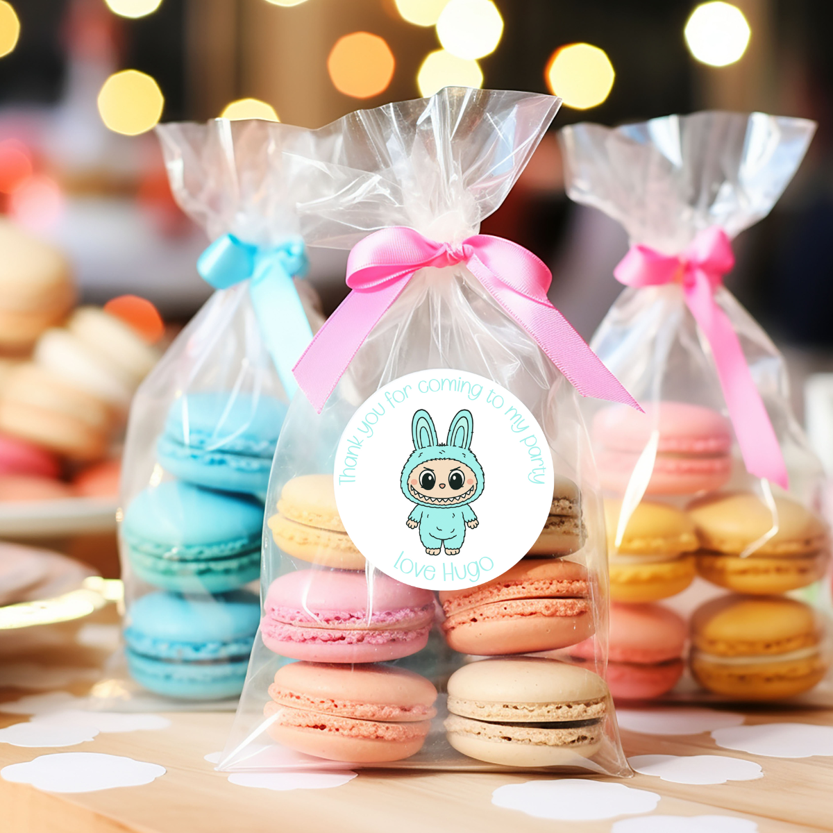 24 X Labubu Turquoise Thank You For Coming To My Party Stickers