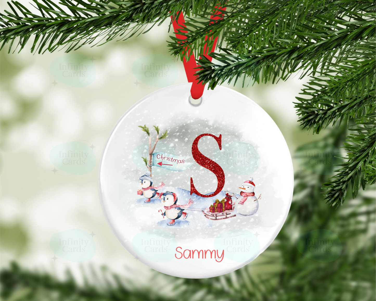 Personalised Penguin Initial Christmas Tree Decoration