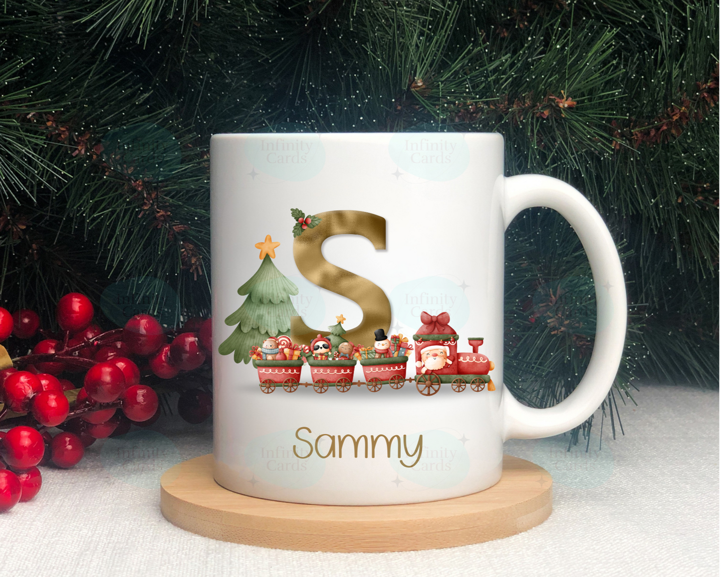 Personalised Christmas Train Initial Mug