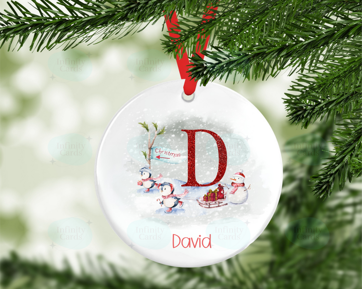 Personalised Penguin Initial Christmas Tree Decoration