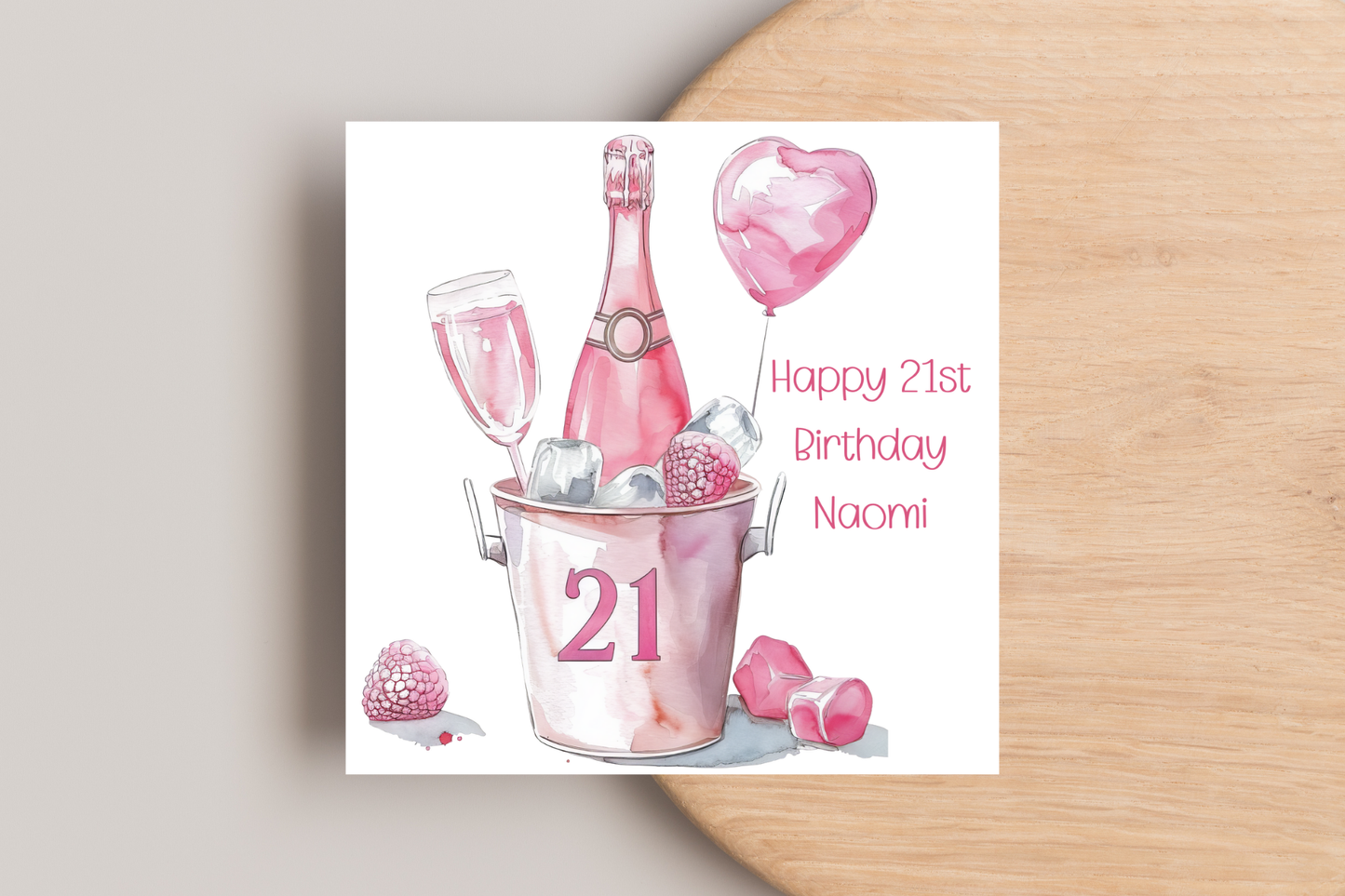 Personalised 21st Birthday Card - Pink Cocktail - Celebration Greeting