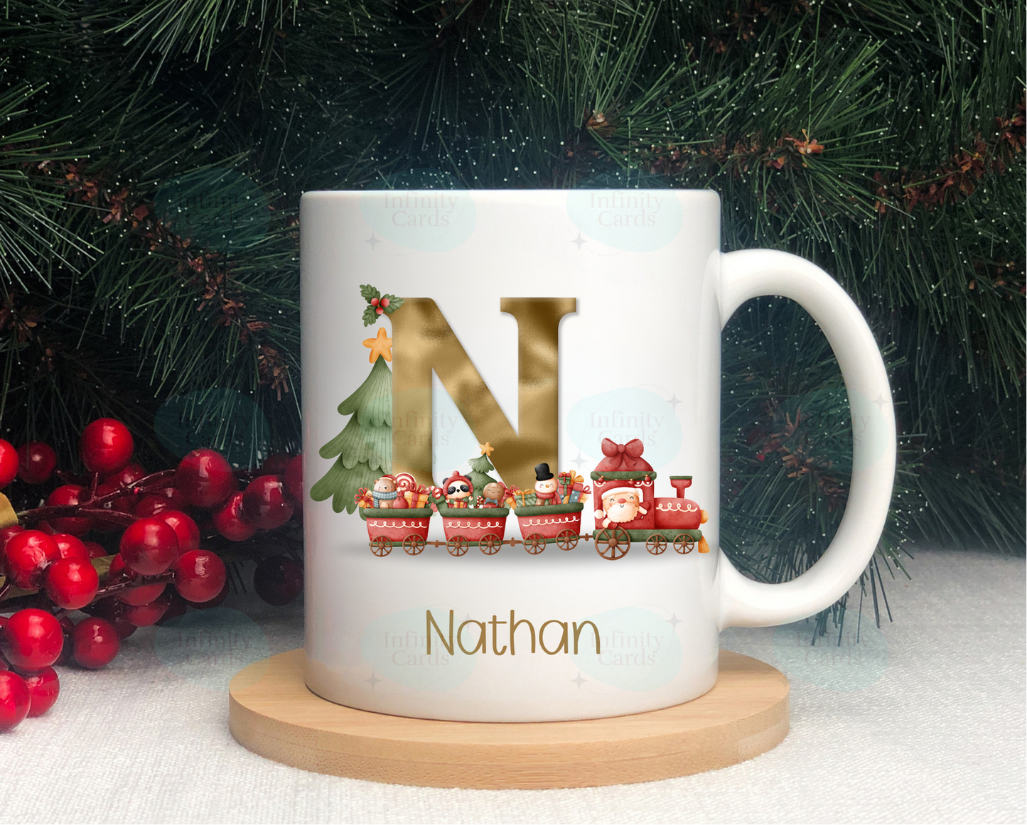 Personalised Christmas Train Initial Mug