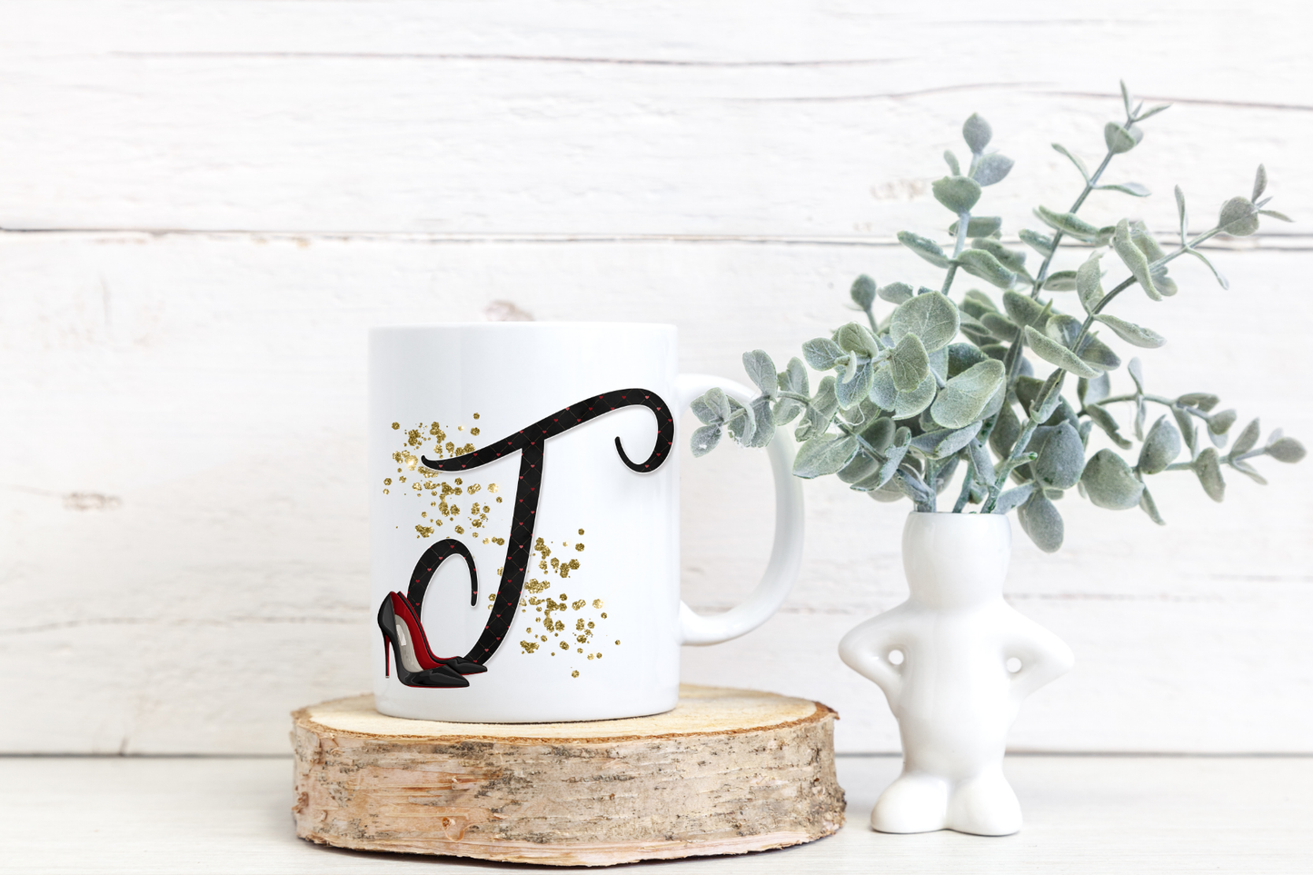 Personalised Initial Black Heel Mug