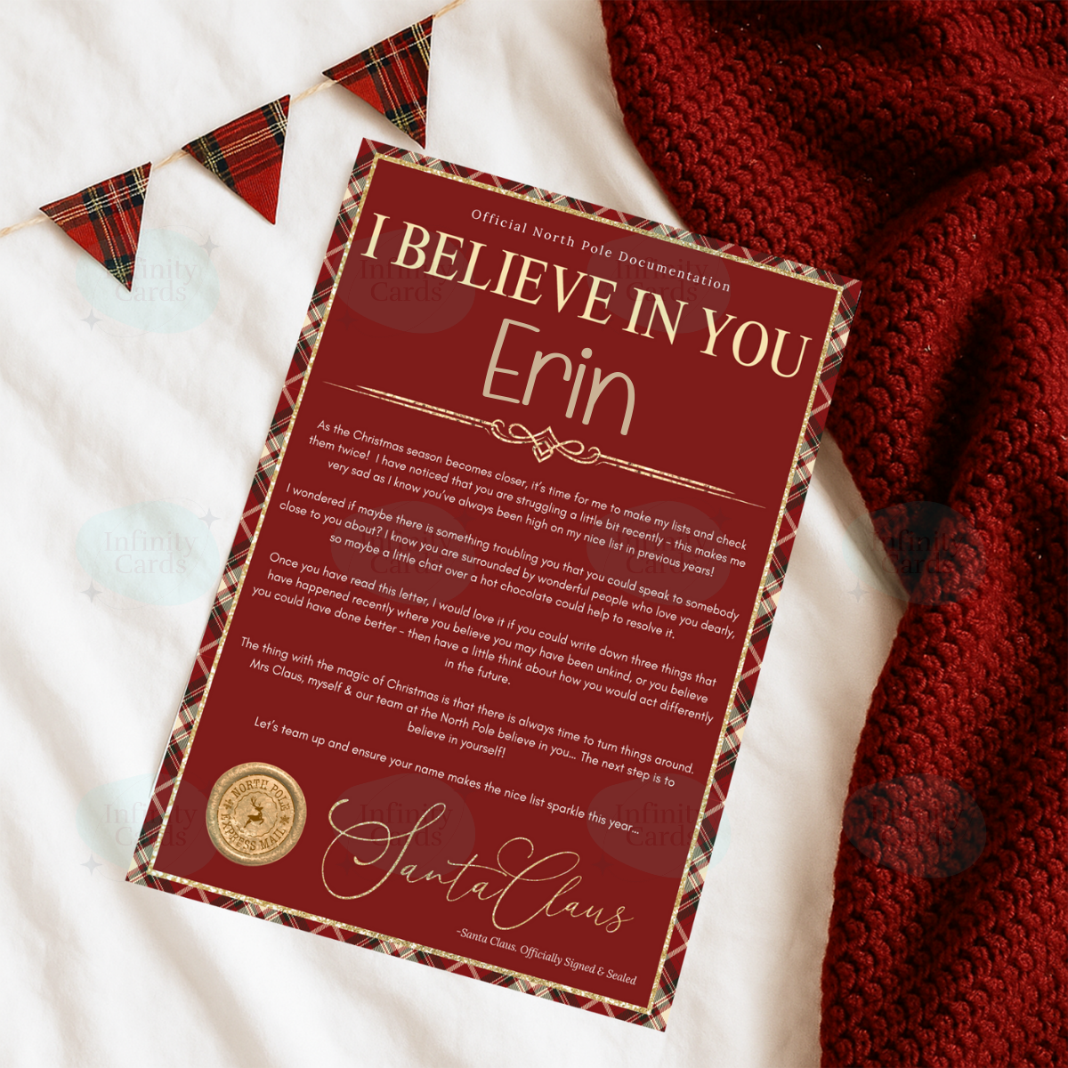 Personalised I Believe in You Letter From Santa Red and Gold