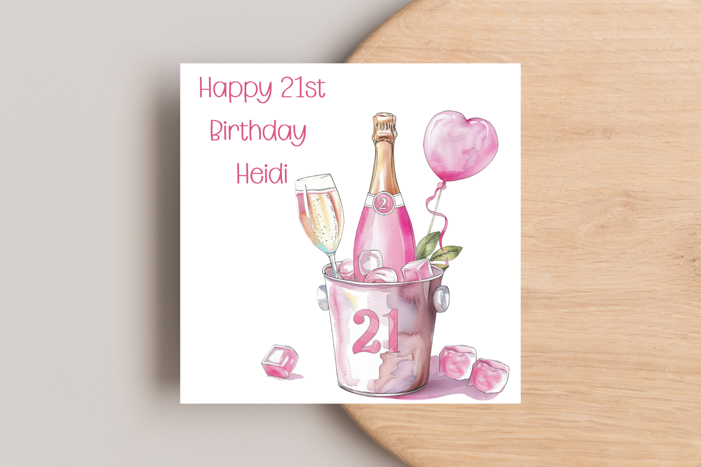 Personalised 21st Birthday Card - Pink Cocktail - Celebration Greeting