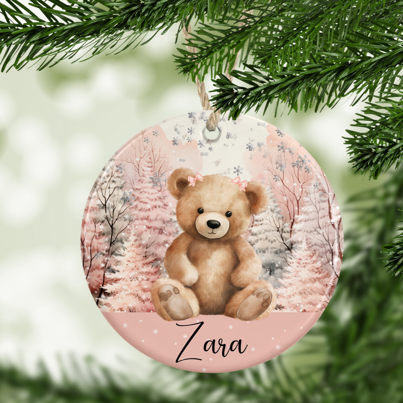 Personalised Christmas Winter Teddy Christmas Tree Bauble