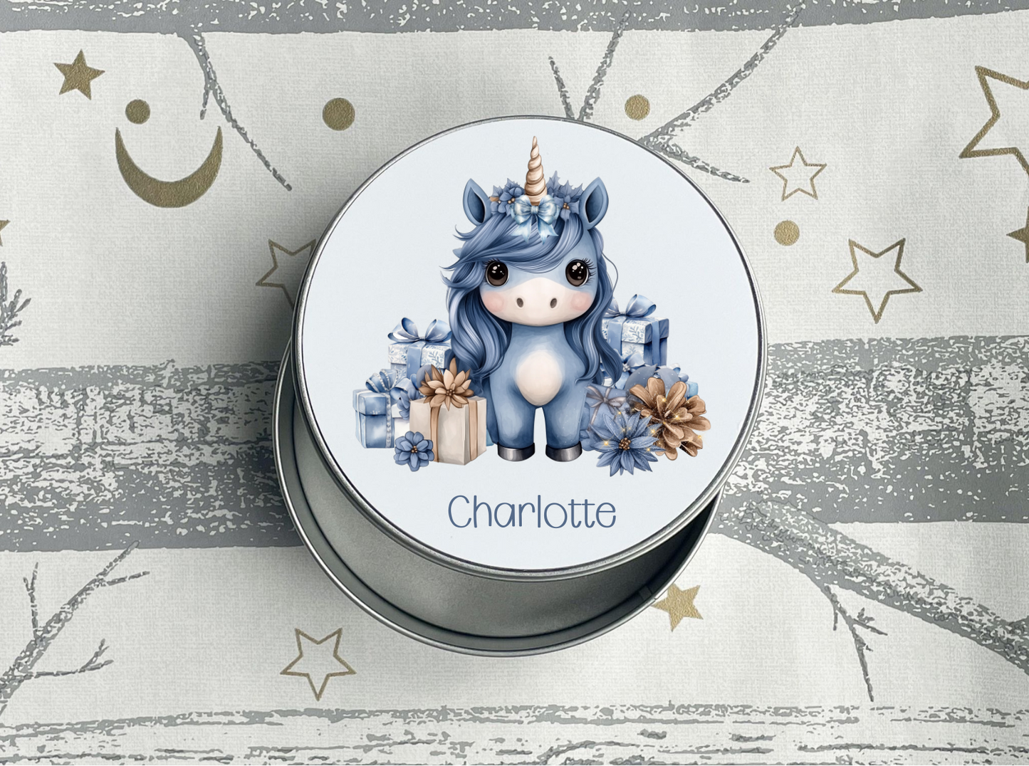 Personalised Unicorn Christmas Treat Tin