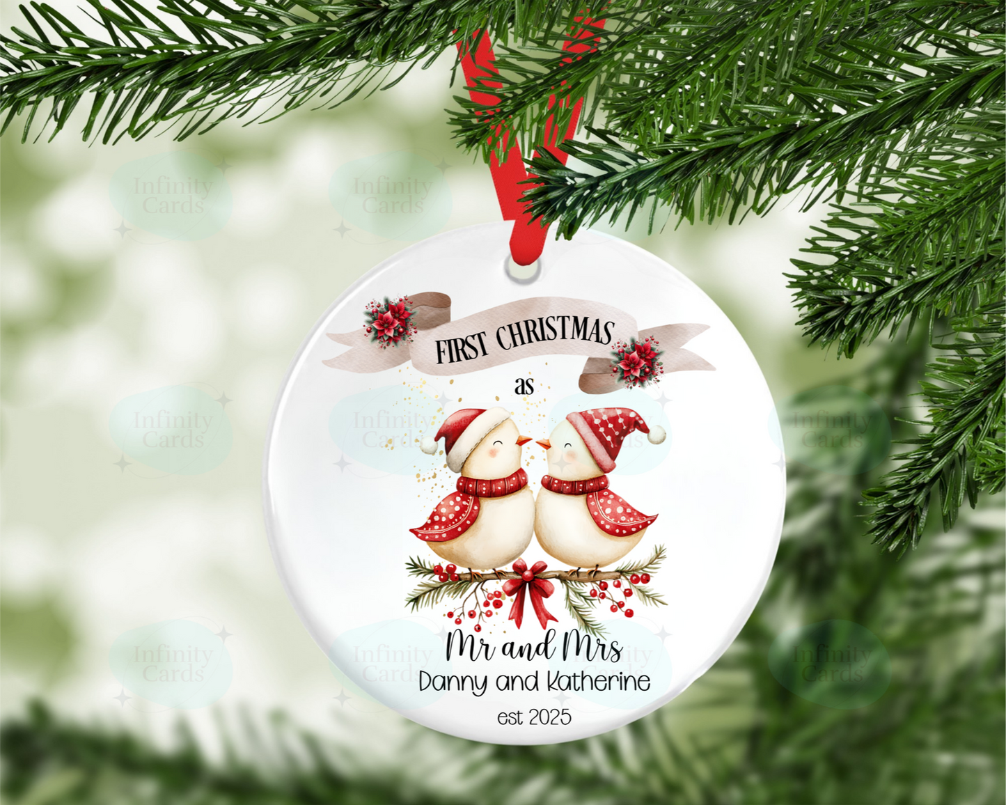 Personalised First Christmas As Mr and Mrs Christmas Tree Decoration