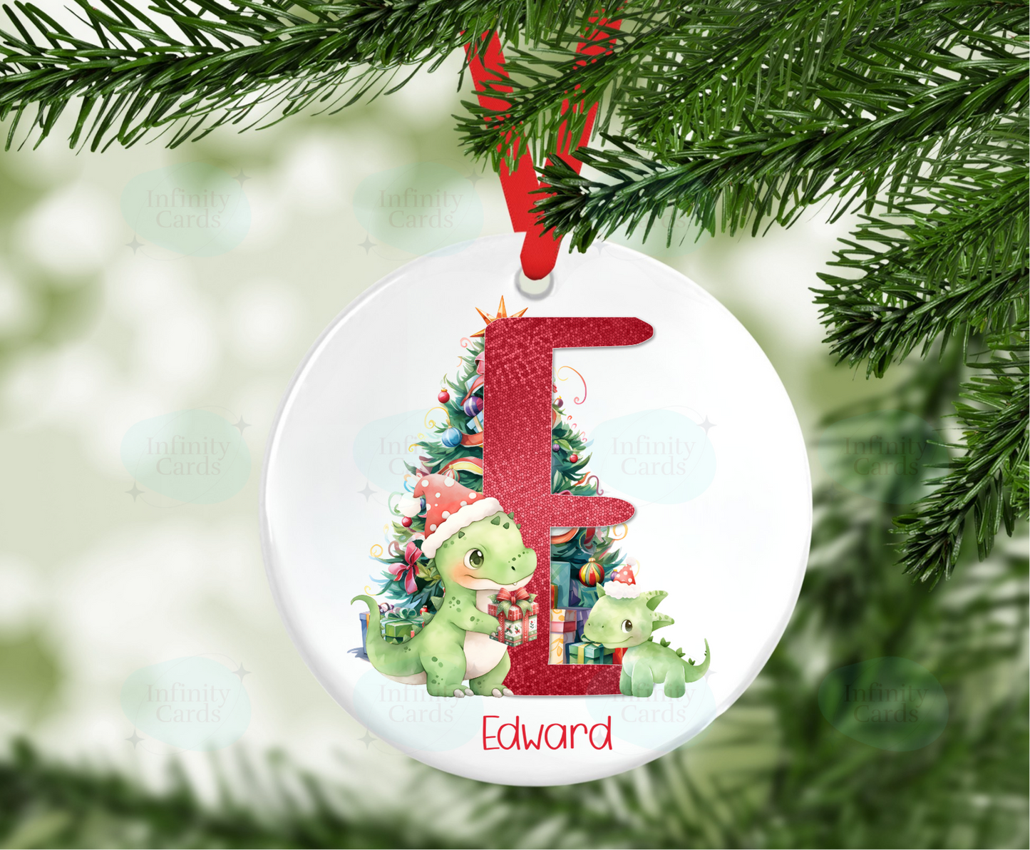 Personalised Dinosaur Initial Christmas Bauble