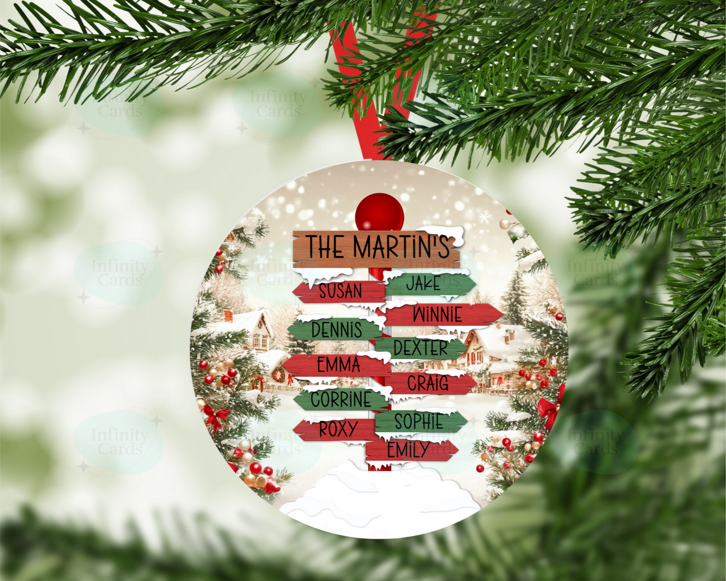 Personalised Christmas Sign Post Family Christmas Tree Decoration