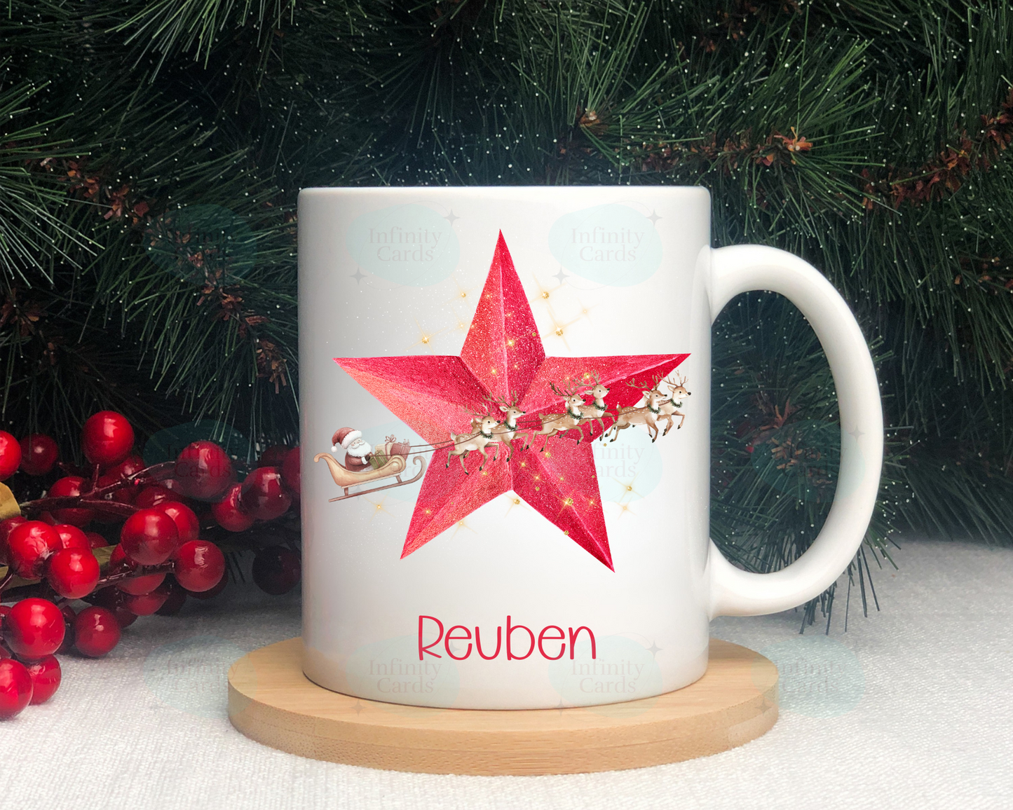 Personalised Santa Sleigh Star Christmas Mug