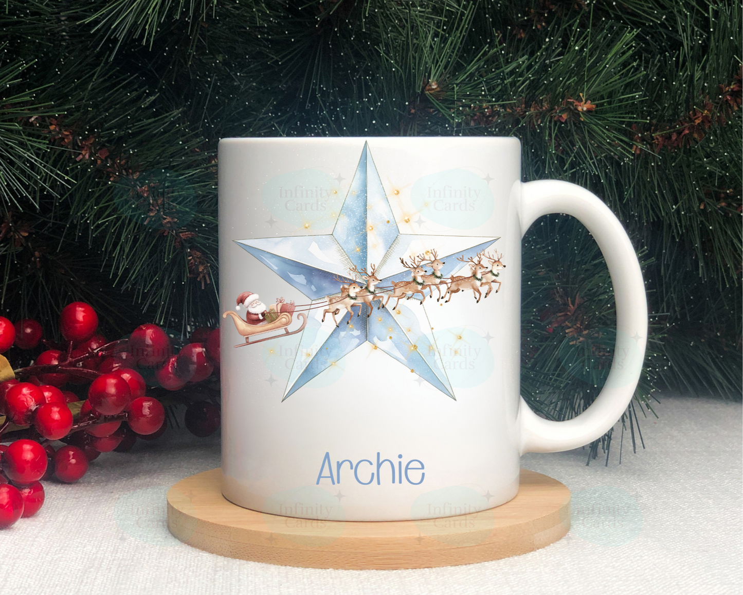 Personalised Santa Sleigh Star Christmas Mug
