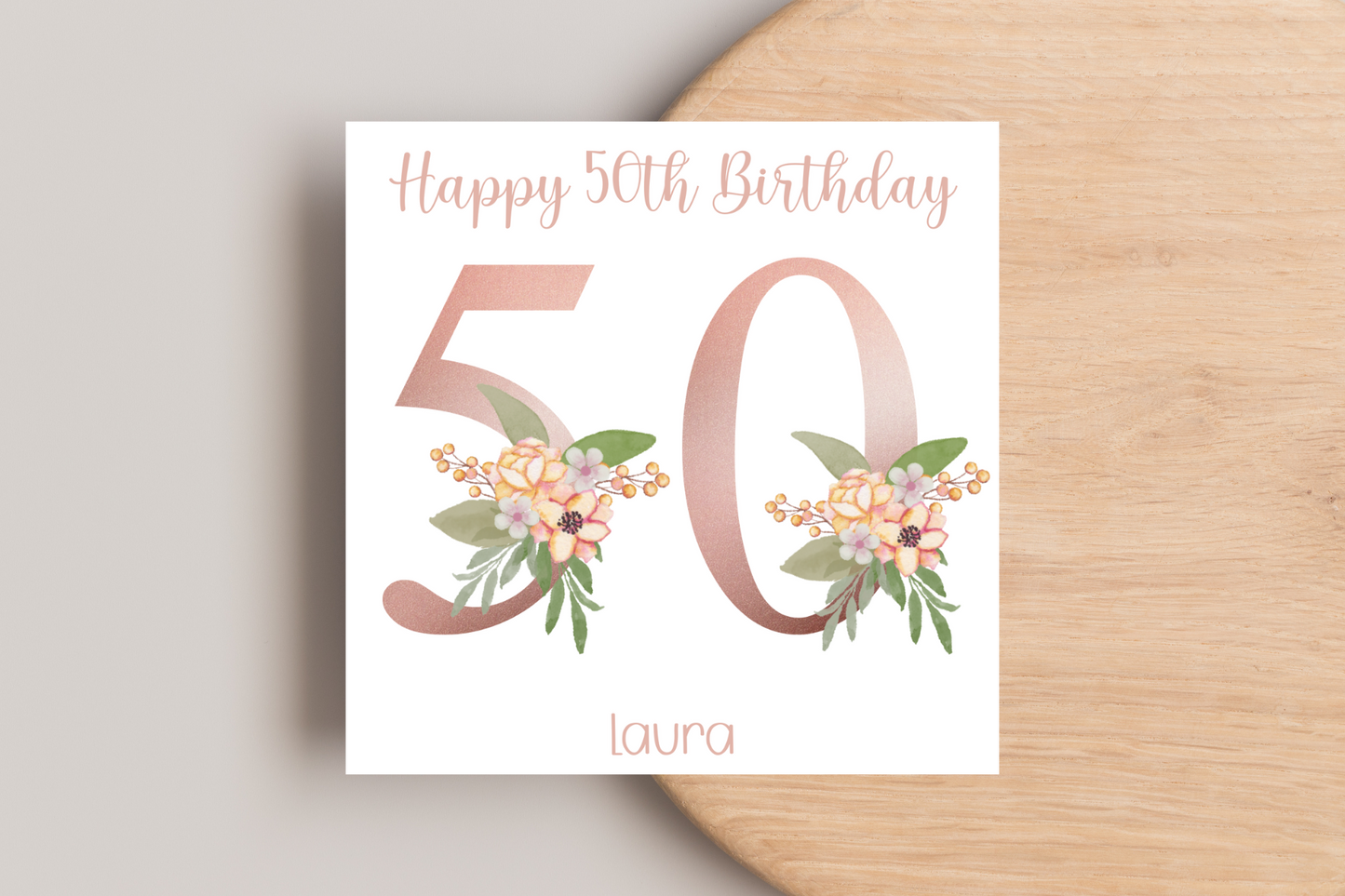 Personalised 50th Rose Gold Floral Birthday Card